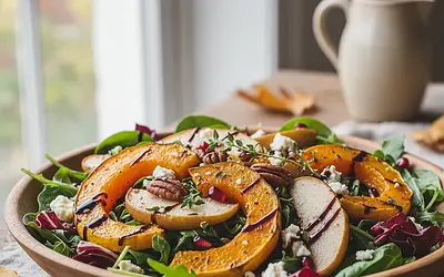 Jesienna Sałatka z Pieczoną Dynią, Gruszką i Serem Feta