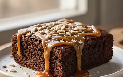 Słonecznikowe Brownie z Solonym Karmelem (Bez Orzechów)