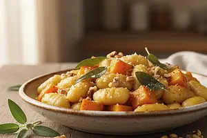 Creamy gnocchi with roasted pumpkin, sage, and walnuts