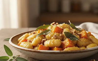 Creamy gnocchi with roasted pumpkin, sage, and walnuts