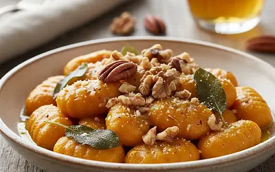 Kremowe Gnocchi Dyniowe z Masłem Szałwiowym i Prażonymi Orzechami