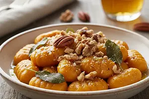 Kremowe Gnocchi Dyniowe z Masłem Szałwiowym i Prażonymi Orzechami