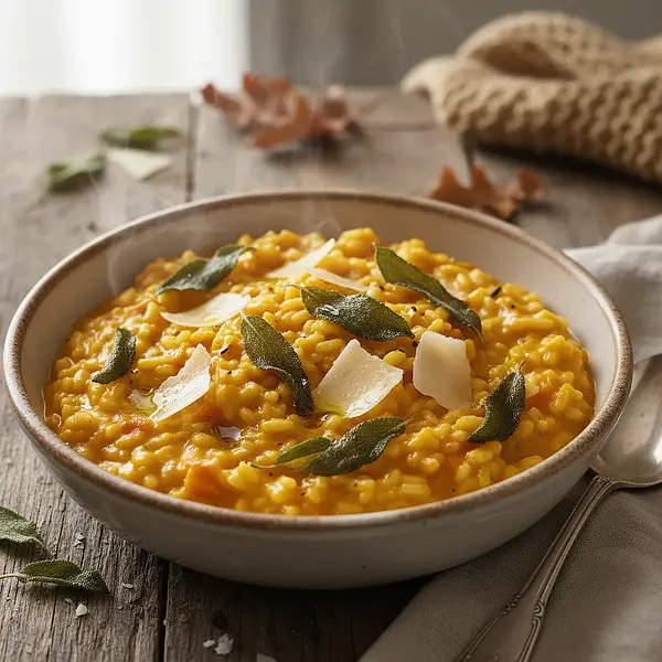 Creamy Pumpkin Risotto with Crispy Sage and Parmesan