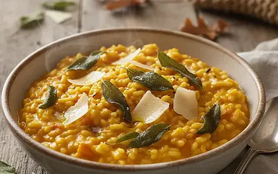 Creamy Pumpkin Risotto with Crispy Sage and Parmesan