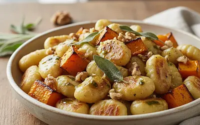 Kremowe Gnocchi z Pieczoną Dynią, Szałwią i Orzechami Włoskimi