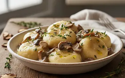 Kremowe Kluski Kładzione w Sosie Grzybowym z Tymiankiem