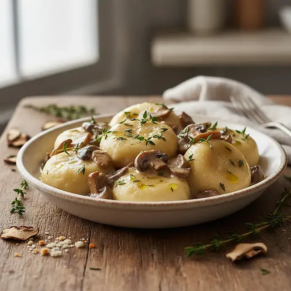Kremowe Kluski Kładzione w Sosie Grzybowym z Tymiankiem