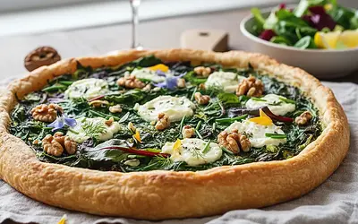 Wiosenna tarta z botwinką, kozim serem i orzechami włoskimi