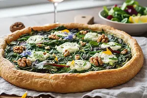 Wiosenna tarta z botwinką, kozim serem i orzechami włoskimi