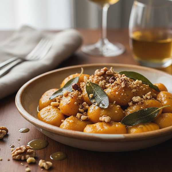 Aksamitne Gnocchi Dyniowe z Masłem Szałwiowym i Prażonymi Orzechami