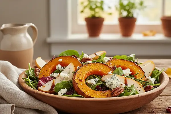 Jesienna Sałatka z Pieczoną Dynią, Gruszką i Serem Gorgonzola