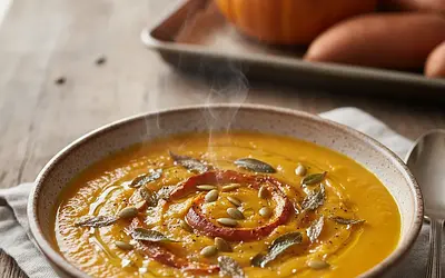 Kremowa Zupa z Pieczonej Dyni i Batatów z Chrupiącą Szałwią