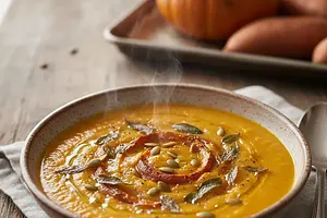 Kremowa Zupa z Pieczonej Dyni i Batatów z Chrupiącą Szałwią