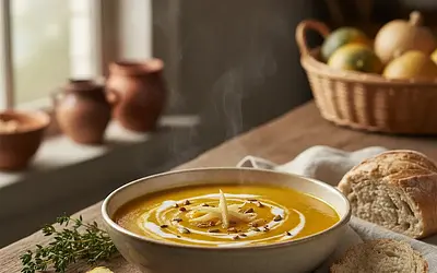 Aksamitny krem z pieczonej dyni z mlekiem kokosowym i nutą imbiru