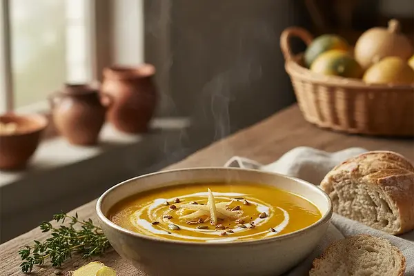 Aksamitny krem z pieczonej dyni z mlekiem kokosowym i nutą imbiru