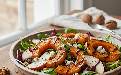 Jesienna Sałatka z Pieczoną Dynią, Gruszką i Serem Gorgonzola