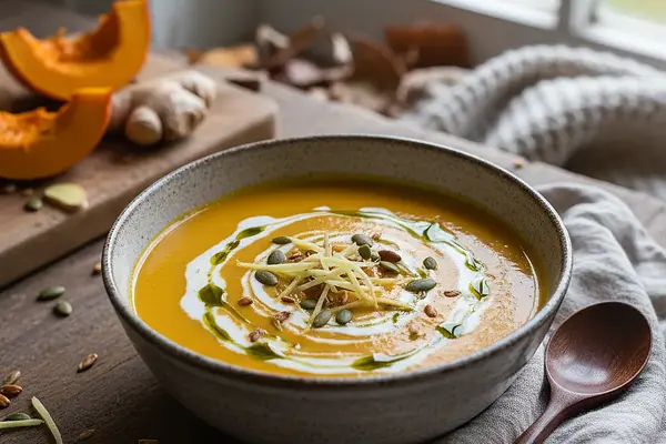 Aksamitny krem z pieczonej dyni z mlekiem kokosowym i nutą imbiru