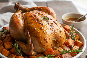 Kurczak pieczony z batatami i rozmarynem w glazurze miodowo-musztardowej