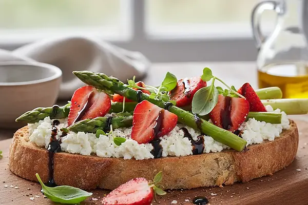 Grzanki z ricottą, szparagami i truskawkami z nutą balsamiczną