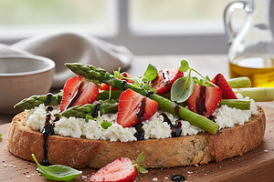 Grzanki z ricottą, szparagami i truskawkami z nutą balsamiczną