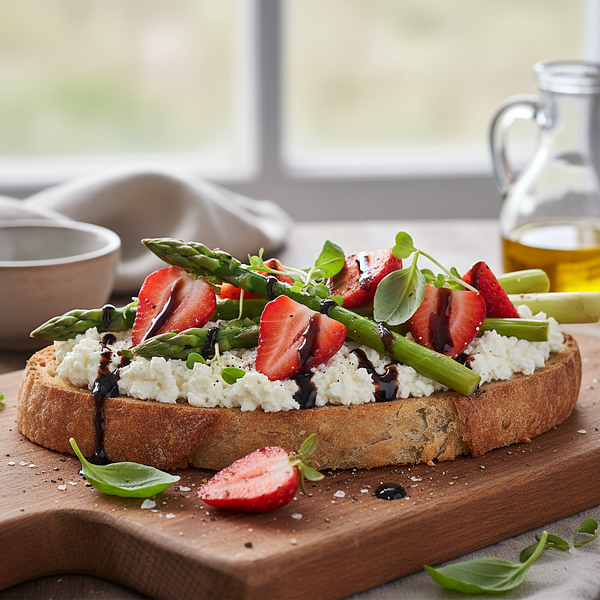 Grzanki z ricottą, szparagami i truskawkami z nutą balsamiczną