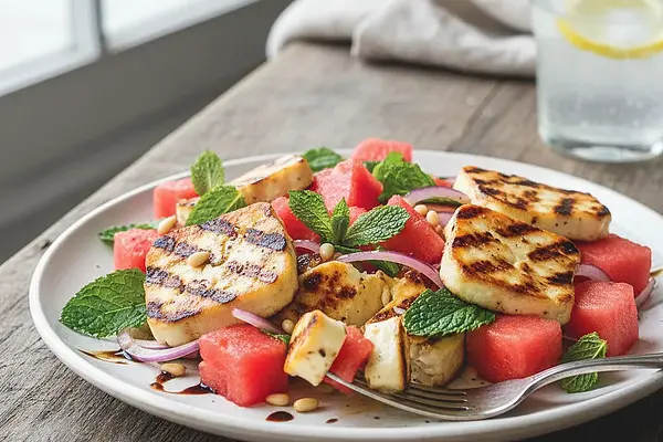 Orzeźwiająca sałatka z grillowanym halloumi, arbuzem i miętą