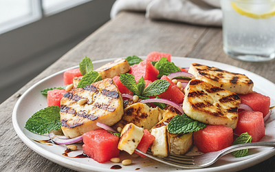 Orzeźwiająca sałatka z grillowanym halloumi, arbuzem i miętą