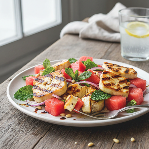 Orzeźwiająca sałatka z grillowanym halloumi, arbuzem i miętą