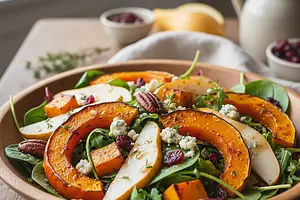 Jesienna Sałatka z Pieczoną Dynią, Gruszką i Serem Pleśniowym