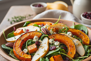 Jesienna Sałatka z Pieczoną Dynią, Gruszką i Serem Pleśniowym