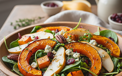 Jesienna Sałatka z Pieczoną Dynią, Gruszką i Serem Pleśniowym