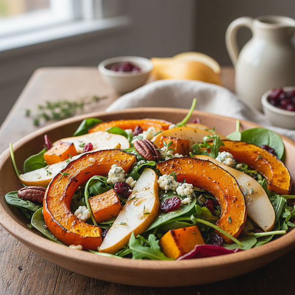 Jesienna Sałatka z Pieczoną Dynią, Gruszką i Serem Pleśniowym