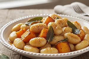 Kremowe gnocchi z pieczoną dynią, szałwią i palonym masłem