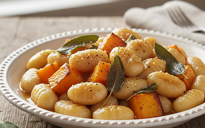 Kremowe gnocchi z pieczoną dynią, szałwią i palonym masłem