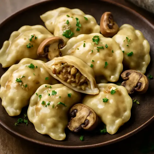 Dumplings with cabbage and mushrooms