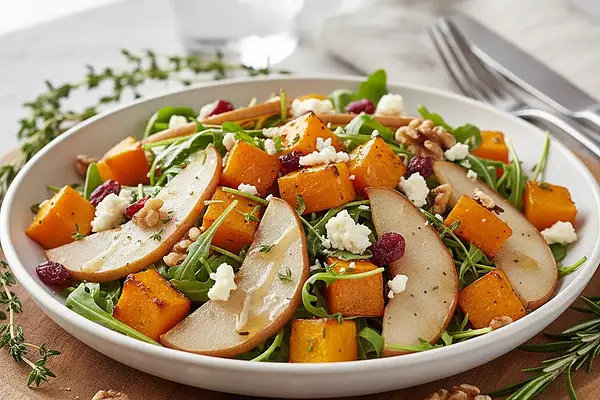 Sałatka z pieczoną dynią, gruszką i serem gorgonzola