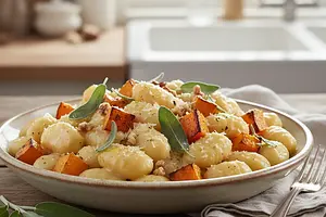 Kremowe gnocchi z pieczoną dynią, szałwią i orzechami włoskimi