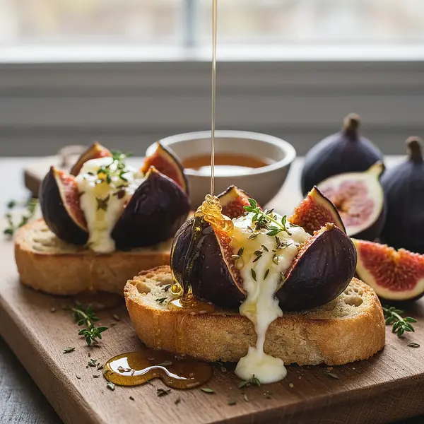 Pieczone Figi z Kozim Serem, Miodem i Tymiankiem na Grzance