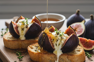 Pieczone Figi z Kozim Serem, Miodem i Tymiankiem na Grzance