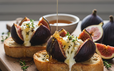 Pieczone Figi z Kozim Serem, Miodem i Tymiankiem na Grzance