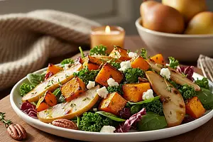 Jesienna Sałatka z Pieczoną Dynią, Gruszką i Serem Gorgonzola