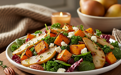 Jesienna Sałatka z Pieczoną Dynią, Gruszką i Serem Gorgonzola