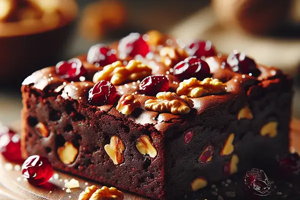Wilgotne brownie z żurawiną, orzechami włoskimi i nutą pomarańczy