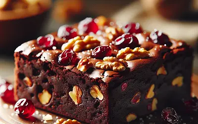 Wilgotne brownie z żurawiną, orzechami włoskimi i nutą pomarańczy