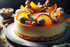 Marciński cheesecake in my version — marzipan-orange cheesecake on a crumbly base
