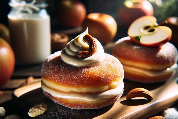 Wegańskie racuchy pączkowe z jabłkowo-cynamonowym nadzieniem i kremem nerkowcowym