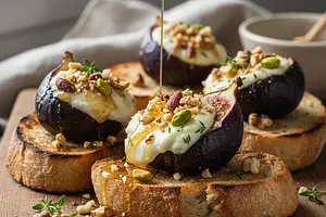 Pieczone Figi z Kozim Serem, Miodem i Orzechami na Chrupiącej Grzance