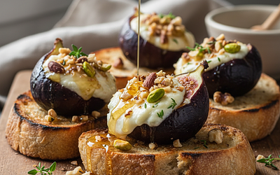 Pieczone Figi z Kozim Serem, Miodem i Orzechami na Chrupiącej Grzance