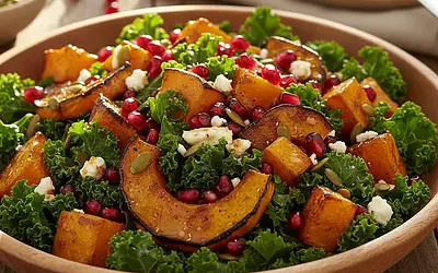 Jesienna Sałatka z Pieczoną Dynią Piżmową, Jarmużem i Granatem