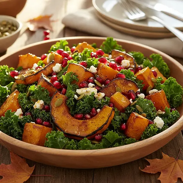 Jesienna Sałatka z Pieczoną Dynią Piżmową, Jarmużem i Granatem